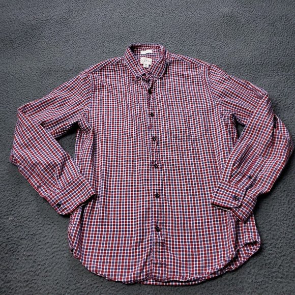 J. Crew Slim Shirt Mens Medium Brushed Twill Check Button Cotton Long Sleeve Red - Picture 2 of 8
